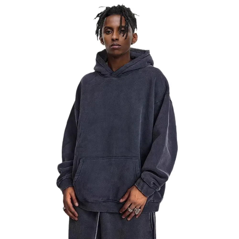 2025 fall and winter heavy padded thickened Europe and the United States retro cross-border washed sweater men's trend sports sweater men's hoodie