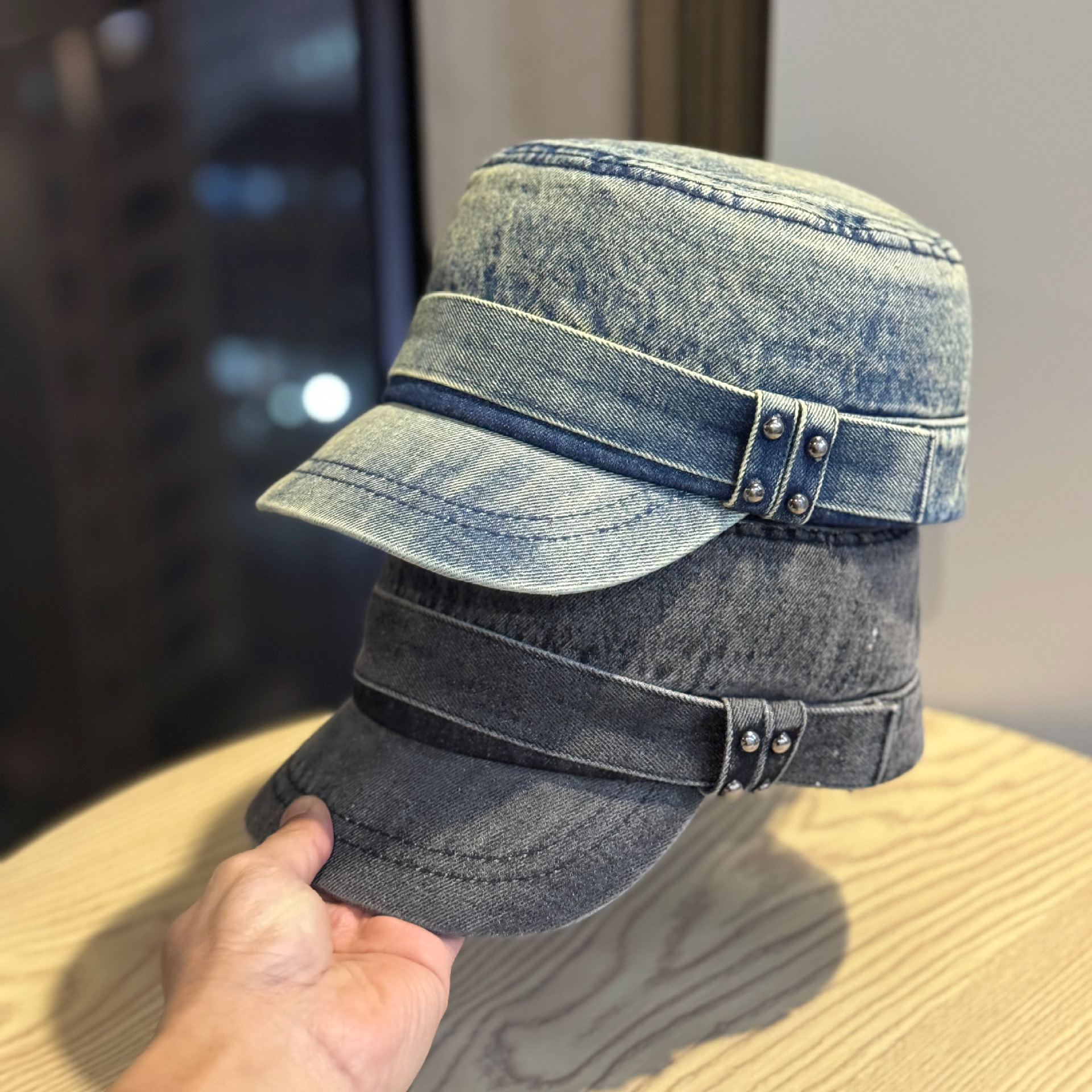 Vintage Japanese-Style Retro Denim Flat-Top Hat for Women, New Spring/Summer Washable Design That Makes the Face Look Smaller, Trendy Baseball Cap for Men