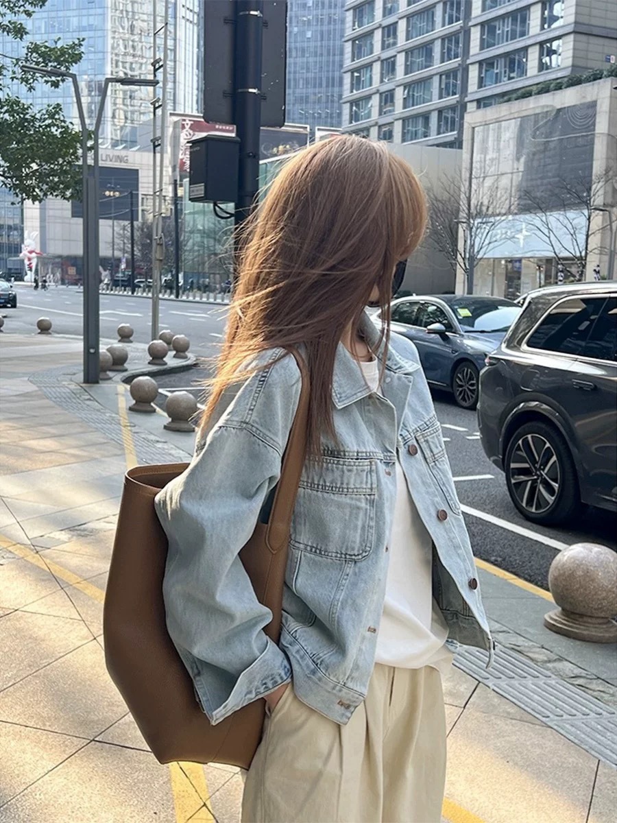 Internet Popular Ins European Style Washed Cotton Vintage Denim Jacket Women's Spring and Autumn New Korean Style Loose Short Long Sleeve Shirt