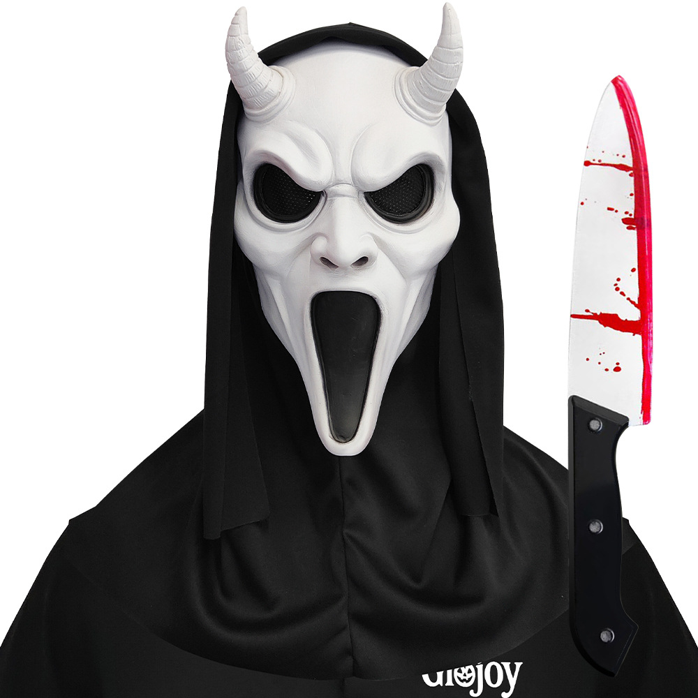 Double-Horned Scream Horror Mask Masquerade Skull Ghost Face Headgear Halloween Party Prank Prop