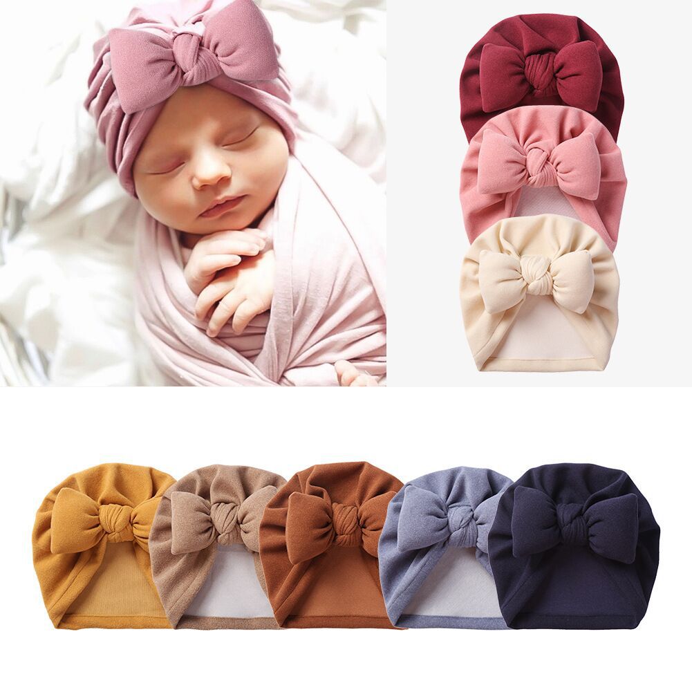 Cross-border New Autumn and Winter Cashmere Baby's Pullover Cap Cotton Bow Children's Hat Baby Fontanelle Fetal Hat