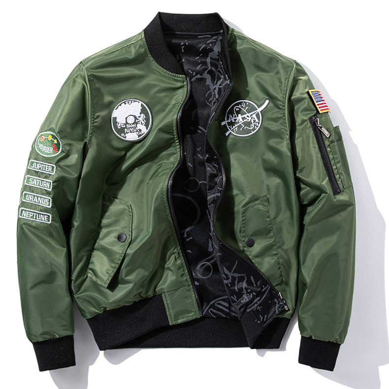 Cross-border AliExpress Autumn New NASA embroidered epaulets double-sided coat baseball suit Tide brand aviator jacket