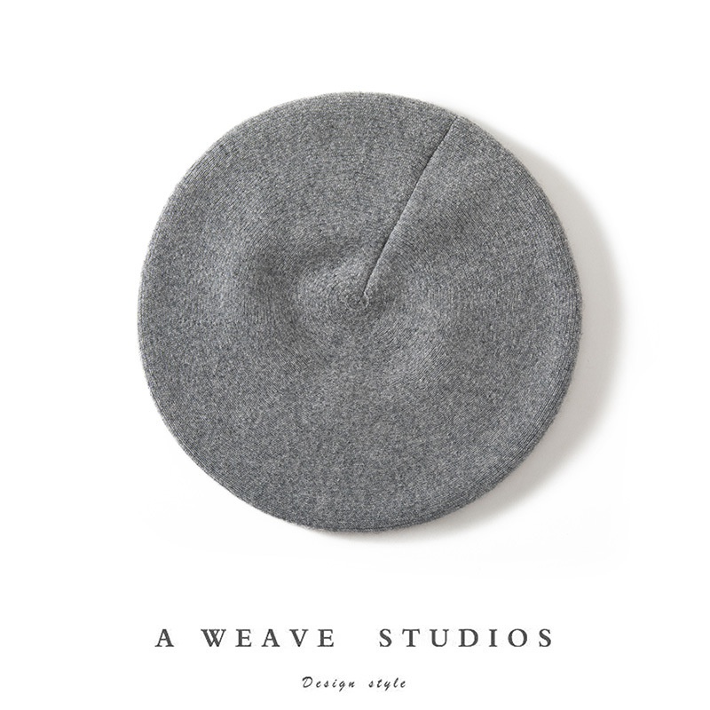 Elegant Single Product 100 Pure Cashmere Beret Women's Stylist All-Match Big Head Knitted Elastic Painter Hat for Four Seasons
