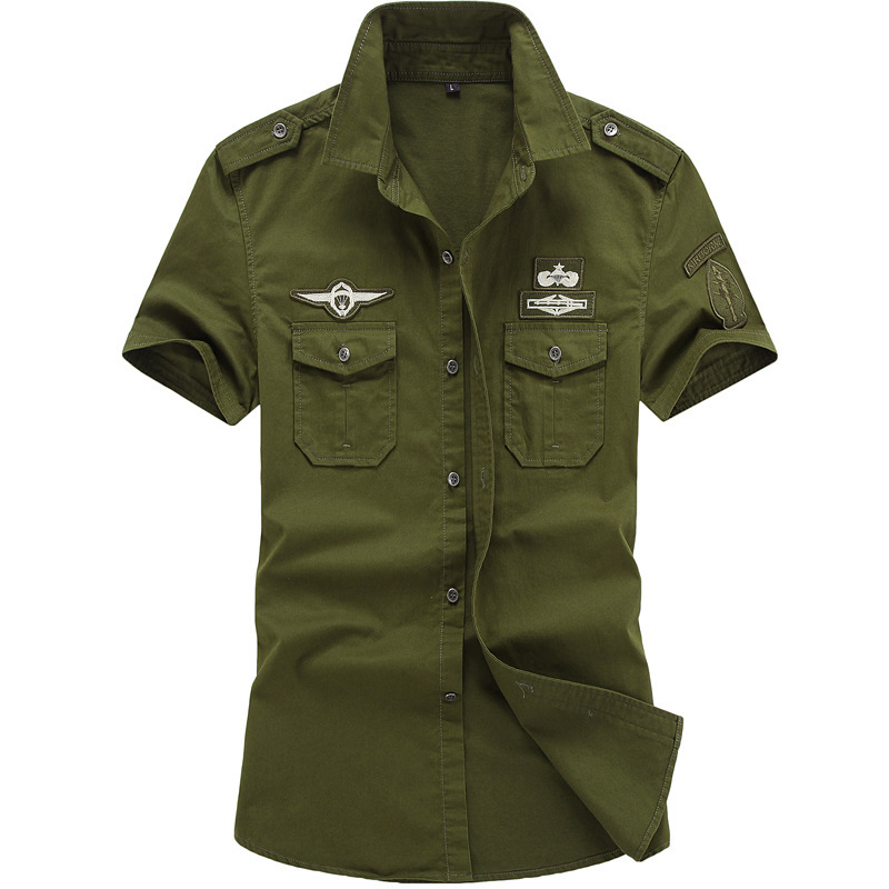 Amazon AliExpress Eaby Foreign Trade Summer Men's Shirt Military Coat Cotton Military Men's Short Sleeve Top