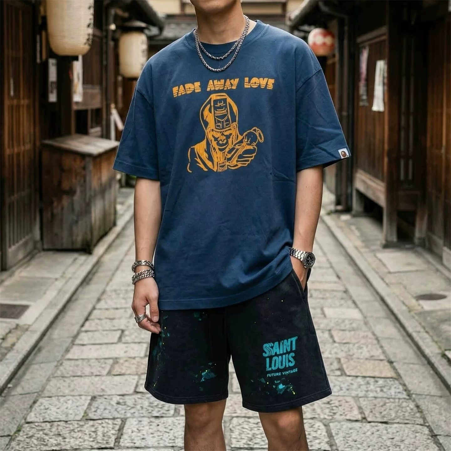Saint American casual niche design retro vintage washed and worn short sleeved T-shirt for men and women trendy tee