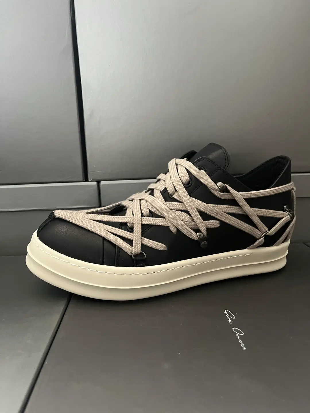 Rick Owens Shoes Genuine Leather Cow Lining Low Ankle Crazy Lace-up Pentagram Milk Fragrance Bottom Casual Board Shoes Trendy Same Style Fashion Men's Shoes