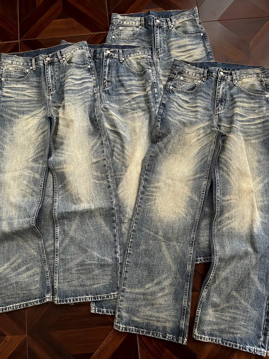 3Ch Green Buffalo King 2021m version washed beard American autumn men's straight leg jeans