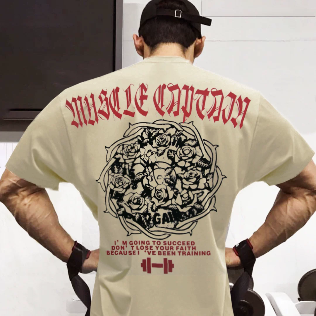 Muscle Brother Sports Short Sleeve Men's Trendy Brand Fitness T-shirt Half Sleeve Running Training Loose Large Cotton Basketball Jacket