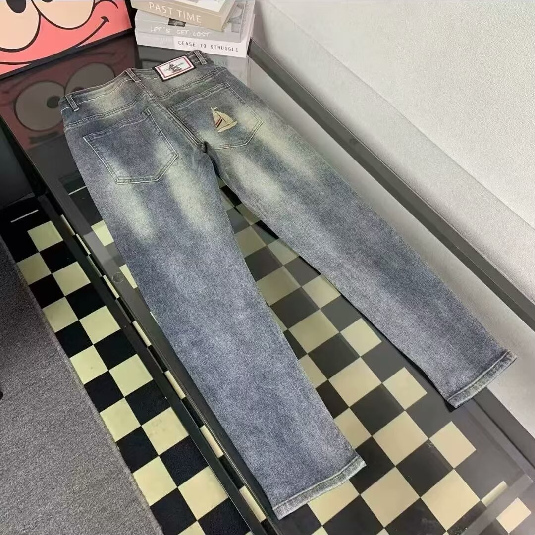 Xintang Summer Jeans for Men, Slim Fit, Straight Leg, Washed, High-End, Versatile, Mid-Waist, Stretchy, Casual Long Pants