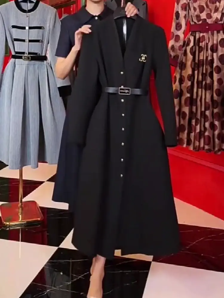 Black Dress Women Spring 2025 New arrival Accessible Luxury Fancy Hepburn Style Long Dress Formal Occasions Elegant skirt
