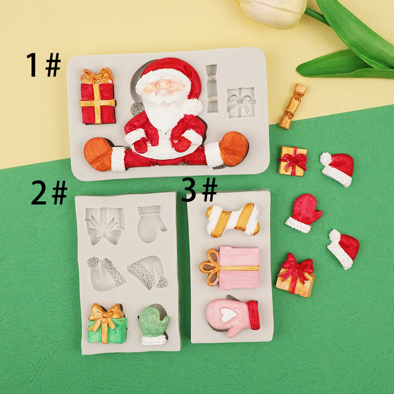 Santa Claus Christmas Gift Box Cake Decoration Silicone Mold Fold Sugar Chocolate Clay Gel Drop Decoration Mold