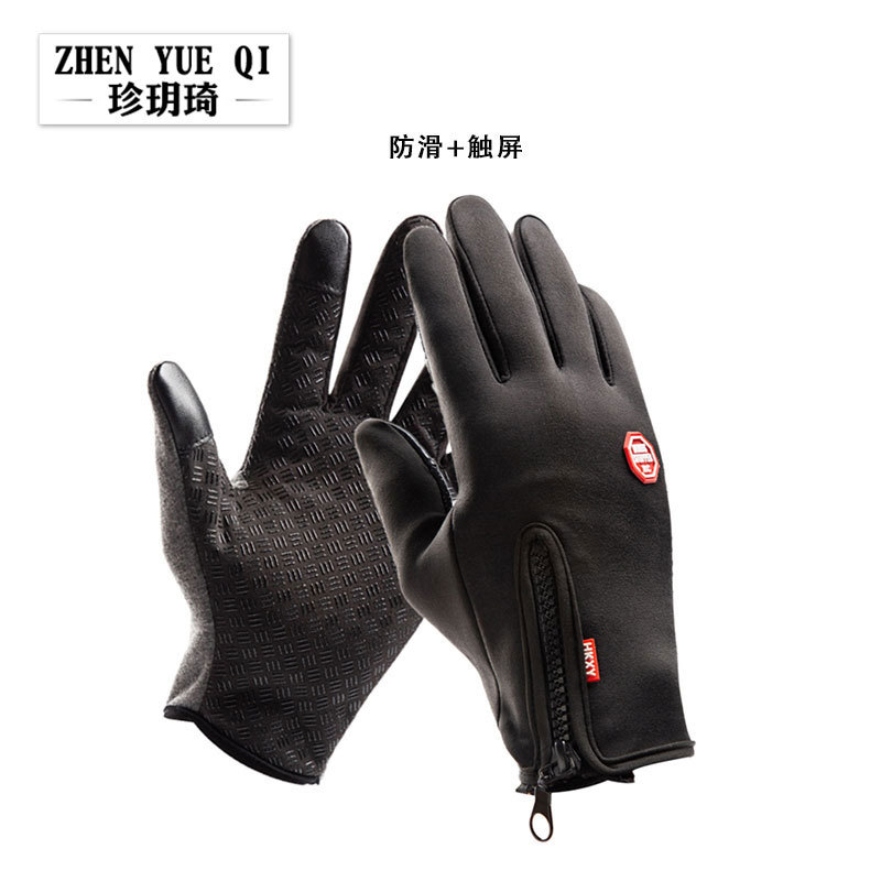 Cross-border outdoor non-slip zipper touch screen gloves ski wear-resistant winter warm riding sports full finger gloves wholesale