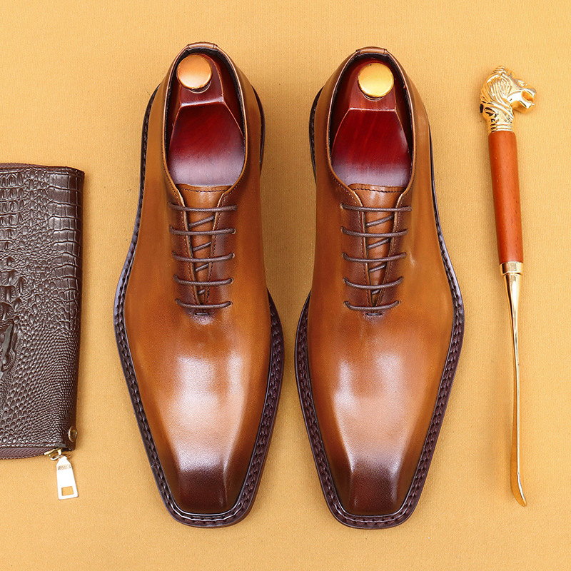 [bulk wholesale] brown leather shoes men's genuine leather British high-grade color business dress wedding groom shoes