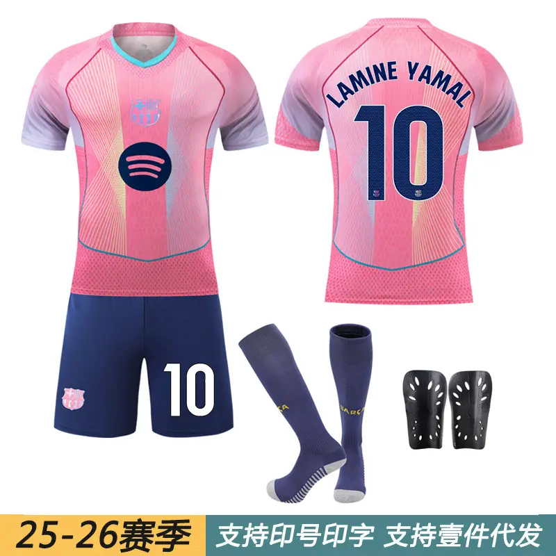 2526 Barcelona special edition pink jersey number 10 Yamal Messi 9 Lewandowski 14 Rashford football jersey