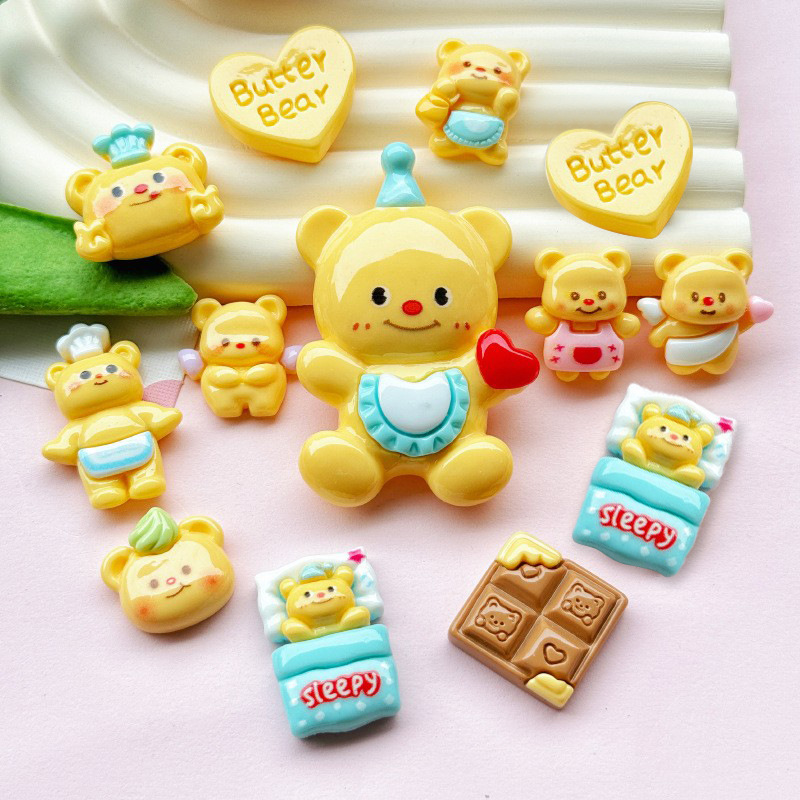 Hot Selling Cartoon Butter Bear Resin Accessories DIY Cream Glue Mobile Phone Case Hole Shoe Flower Hairpin Refrigerator Magnet