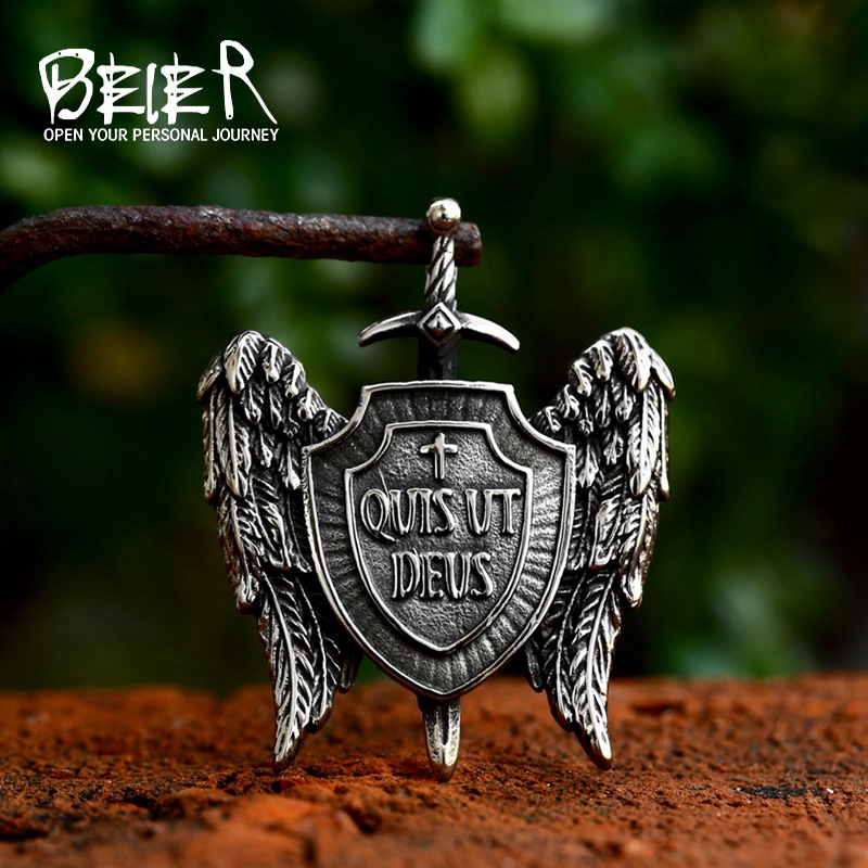 beier foreign trade new michael shield titanium steel pendant wholesale retro stainless steel angel wing jewelry