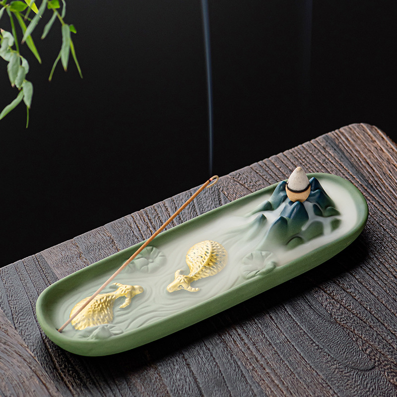 Creative Qianli Jiangshan Line Incense Burners Backflow Incense Burners Cattle Turn Gankun Ceramic Household Tea Ceremony Ornaments Aromatherapy Straight Wholesale