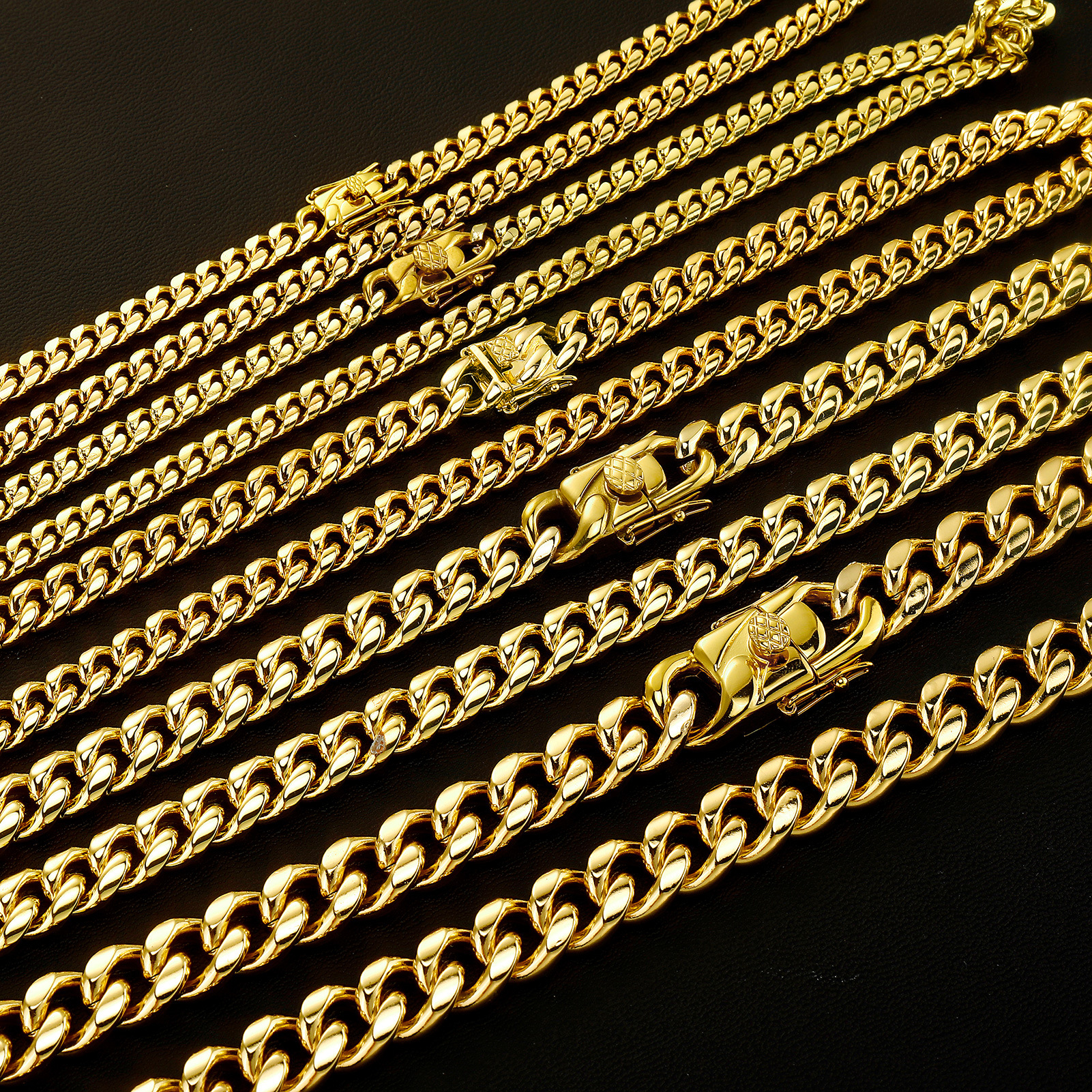 Stainless Steel 6-14mm Titanium Steel Cuban Chain 14K Plated Trendy Hip-Hop Encrypted Necklace Men's Bracelet Trendy Hip-Hop