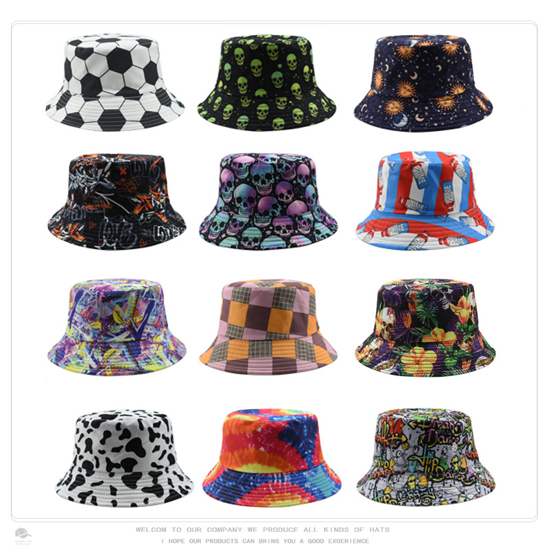 Cross-border Football Pattern Printed Fisherman Hat Fashionable Men's and Women's Double-sided Basin Hat Spring and Summer Outdoor Foldable Sun Hat