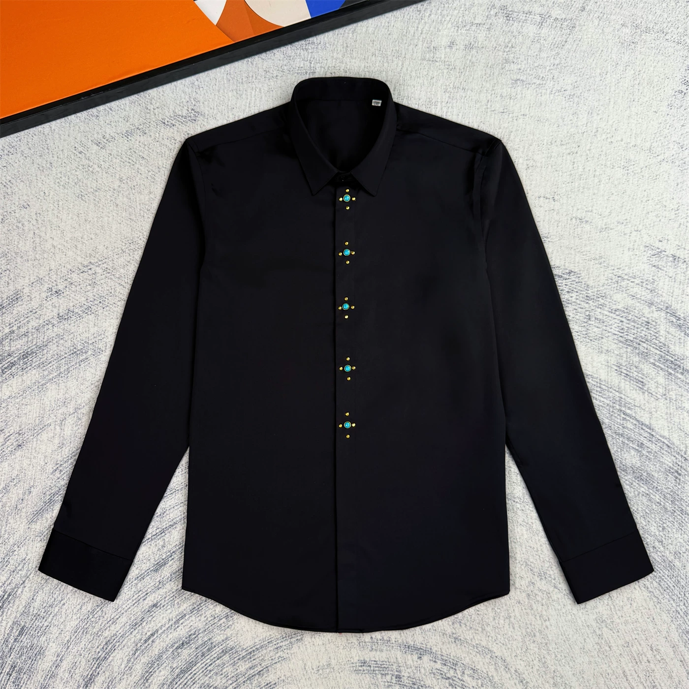 Open placket turquoise non ironing double-sided men's shirt casual 𫔮 trendy men's handsome long sleeved slim white shirt men