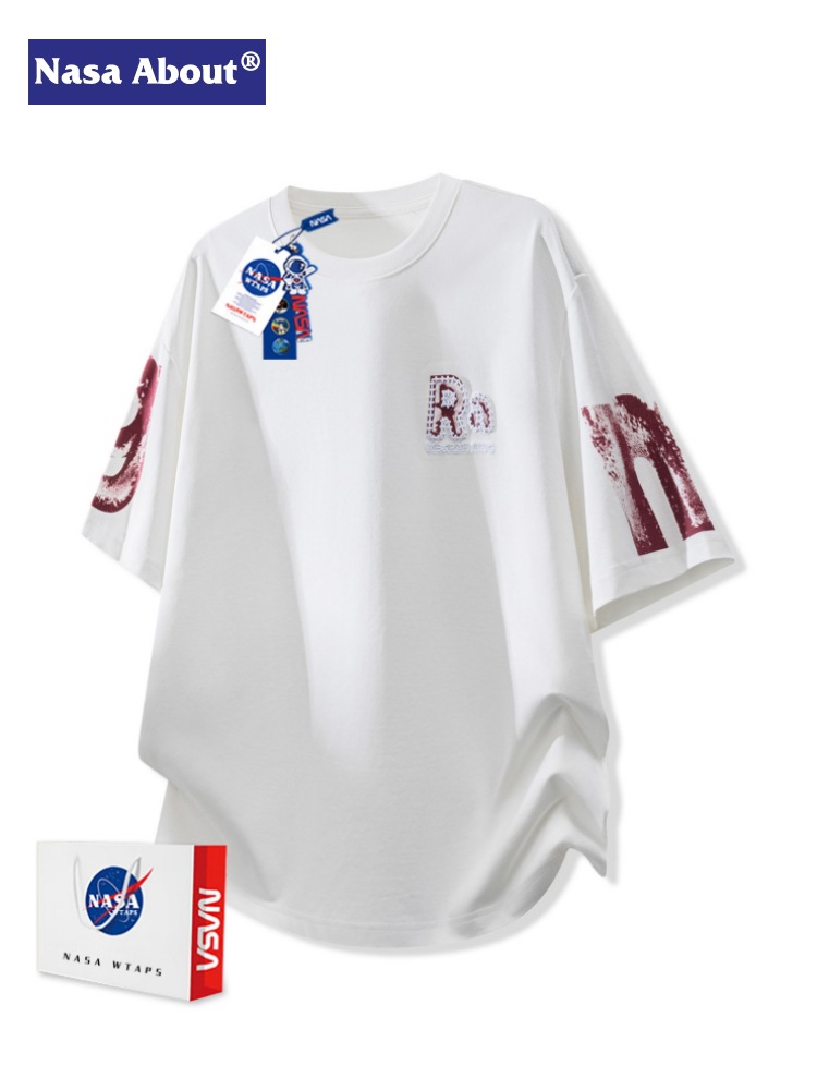 Nasa about American Letter Graffiti Round Neck Short-Sleeved T-Shirt Men's Summer Breathable Quick-Drying Sports Casual Top