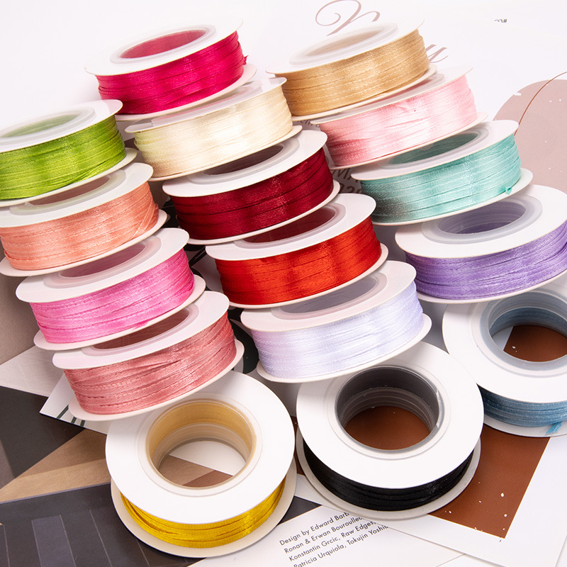 1Sdd3Mm Quality Encrypted Double-Sided Polyester Satin Ribbon DIY Cake Baking Wedding Gift Box Floral Gift Packaging