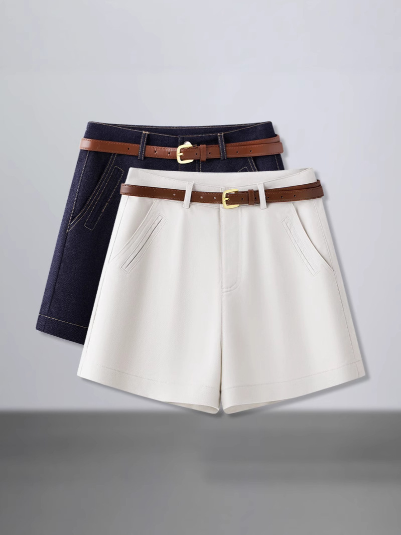 Shorts Women's Summer 2025 New Arrival Outfit A- shaped Pants High Waist creamy-white Thin Casual Suit Wide-leg Shorts