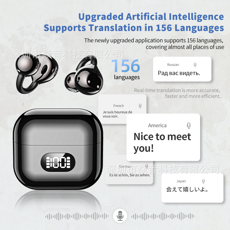 Cross-Border New Product X62 Smart Noise-Cancelling Simultaneous Translation Wireless Ear Clip-Style Ai Dual-Ear Headphones in Stock