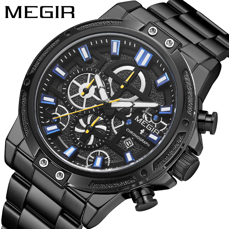 megir Brand Men's Watch All-match Sports Business Chronograph Luminous Steel Band Quartz Men's Watch 2108