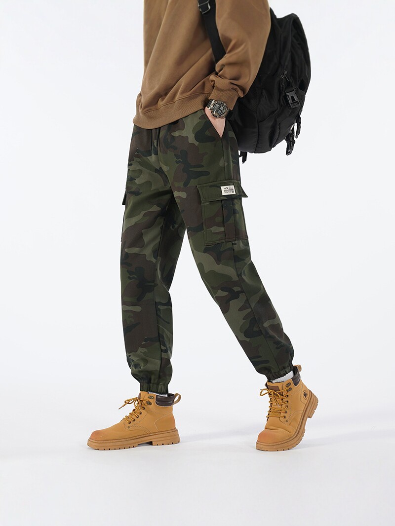 Cross-Border European Size Camouflage Work Pants for Men, Spring and Autumn Loose Jogger Casual Pants with Multiple Pockets, Trendy Sports Outdoor Long Pants