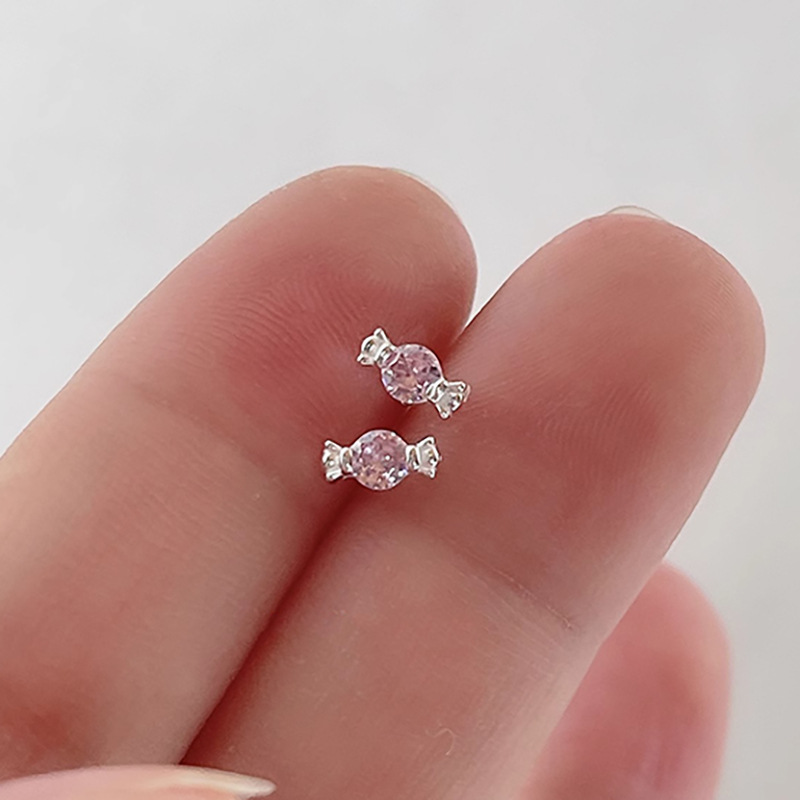 Mini Candy Earrings Women's Simple Niche Ins Powder Zirconium Distinctive Commuter Earrings Autumn and Winter New Internet Celebrity Accessories Trendy