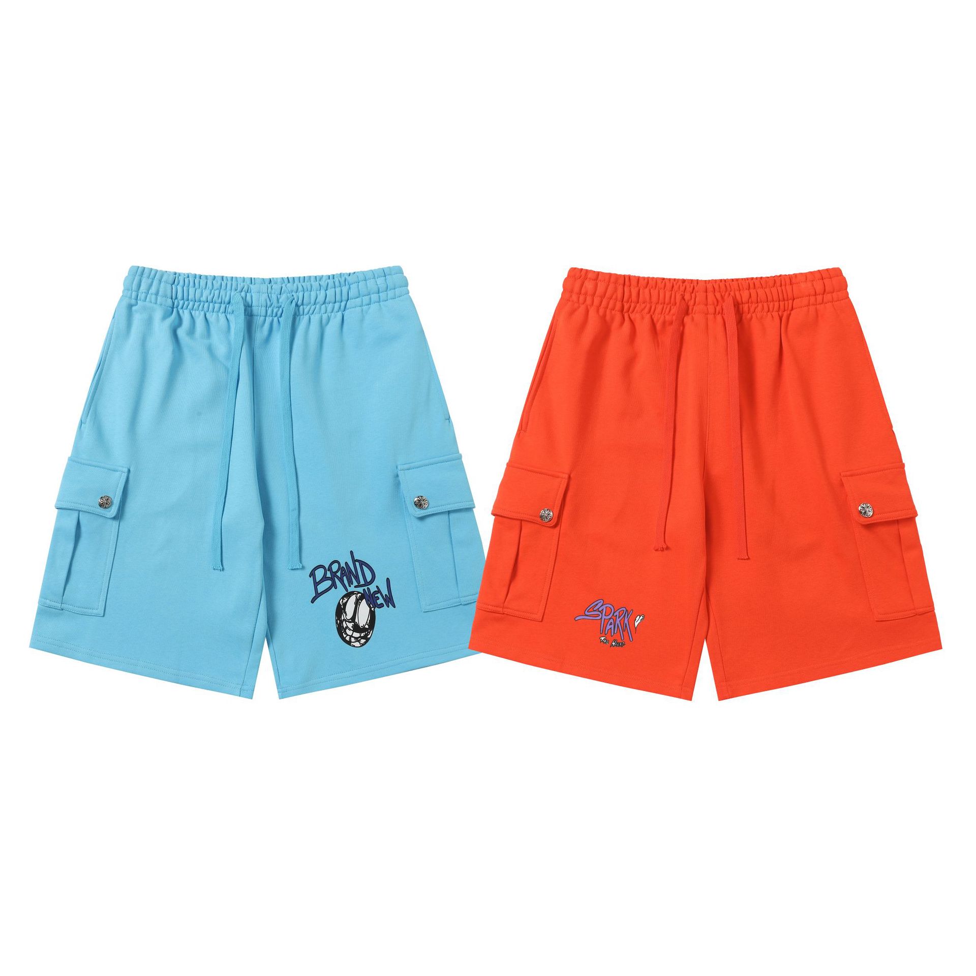 25 New Ch Crowe Summer Trendy Brand Sanskrit Letter Printing Graffiti Light Blue Casual Men's and Women's Shorts