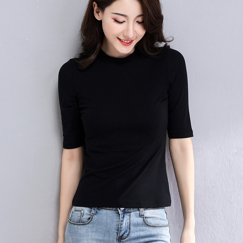 2022 Spring New Arrival Half-High Collar Mid-Sleeve T-Shirt Women's Slim-Fit plus size Solid Color Half-Sleeve Base-Layer Shirt Half-Sleeve