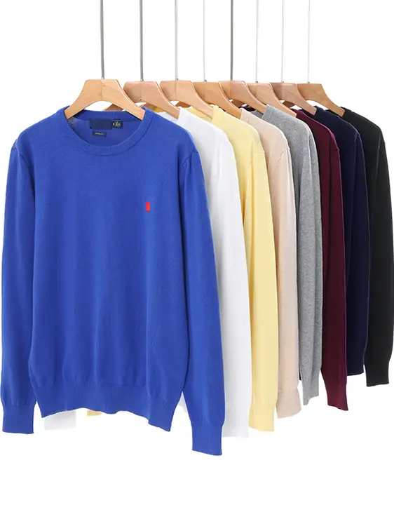 Spring and Autumn round neck cotton knit sweater Paul sweater men solid color bottoming shirt business casual thin section Slim wool sweater