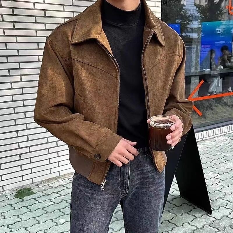 American Style Street Retro Antique Bomber Jacket Men's Suede Hong Kong Style Casual Durable Top Loose Jacket