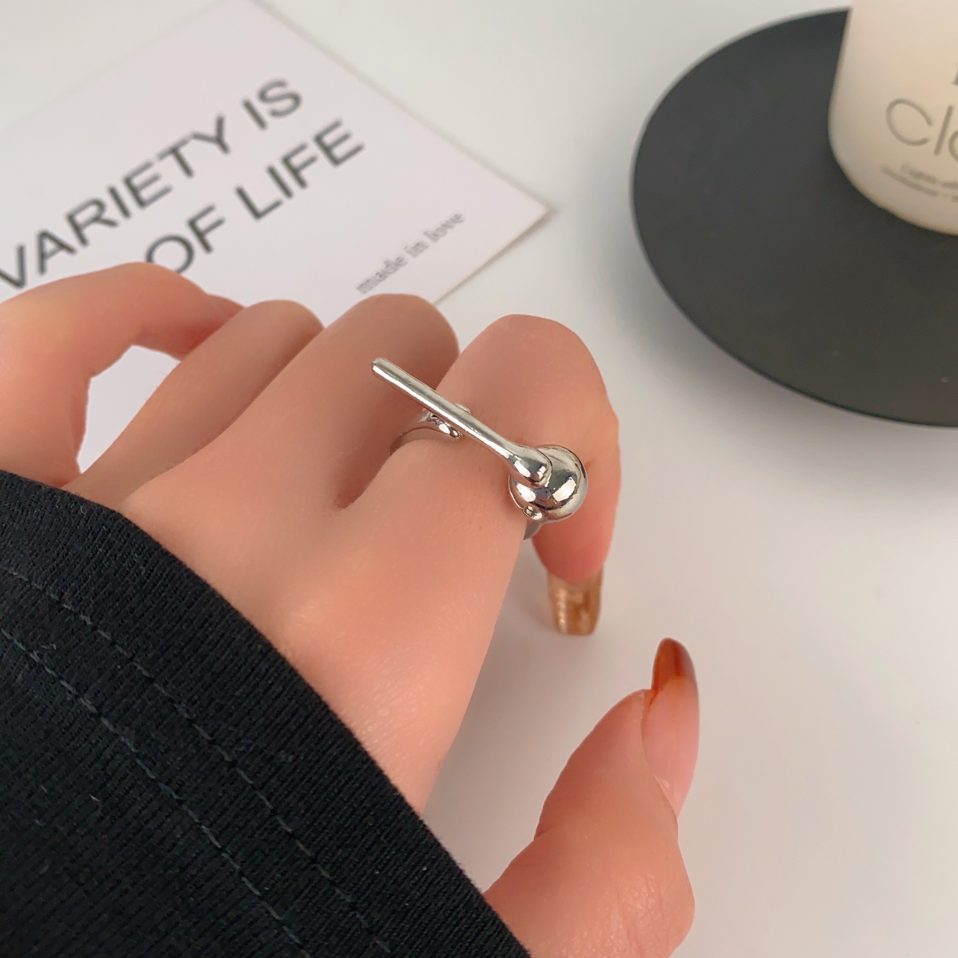 Gongde wooden fish ring fun can beat all-match niche design creative advanced sense decompression opening ring exquisite
