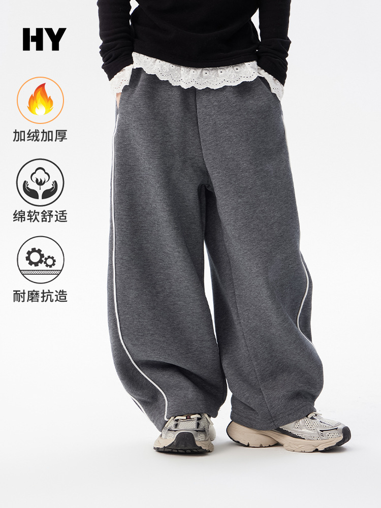 Girls' Fleece-Lined Thick Sweatpants 2026 Winter New Korean Style Integrated Fleece Long Pants for Older Children Winter Wear Pants