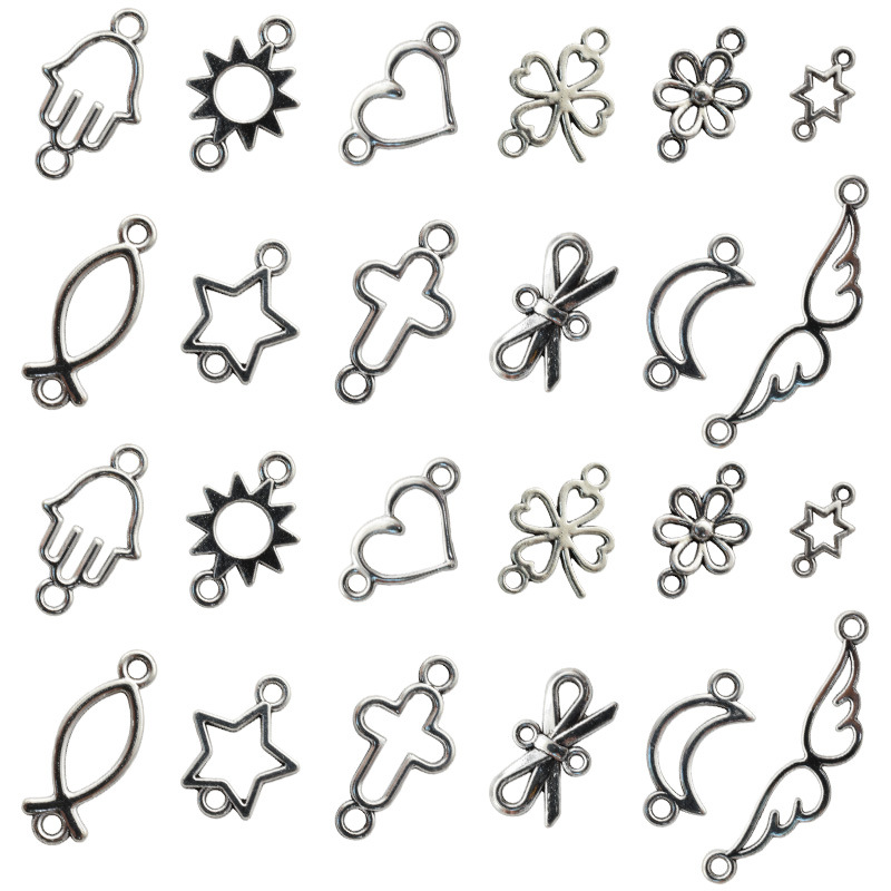 DIY retro alloy accessories 12 hollow ancient silver double hole connector pendant cross-border hot pendant