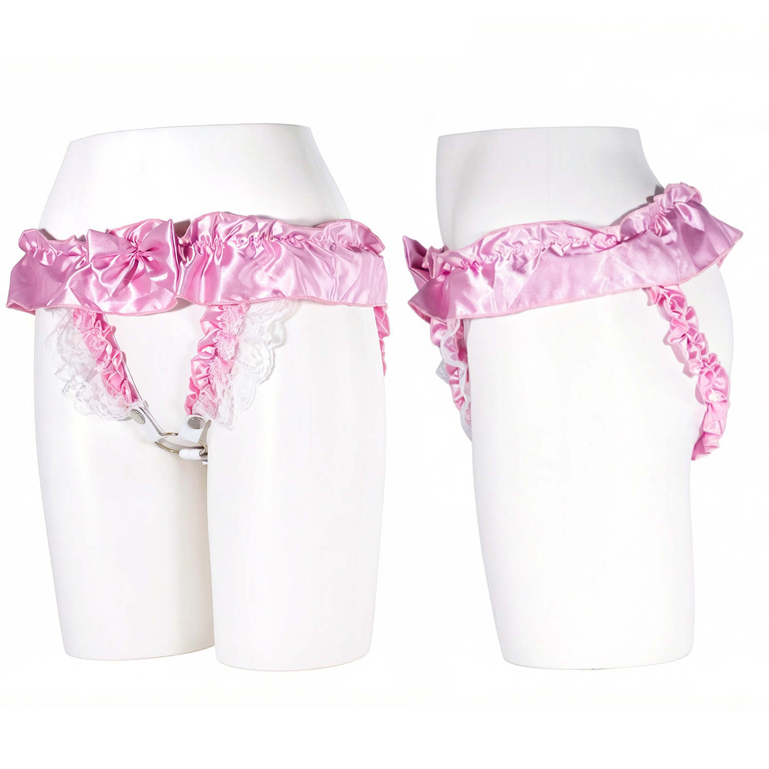 Lace Bow Auxiliary Strap with Cb Lock, Fixed Strap, Pink Cross-Dresser Lock Accessories, Sm Shaping Strap, Anti-Sagging Escape Strap