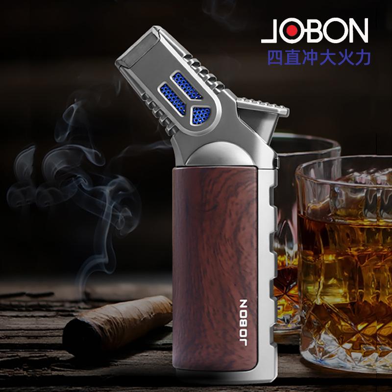 Zhongbang Four Direct Blue Fire Metal Inflatable Lighter High-end Spray Gun Type Big Fire Cigar Lighter Gift
