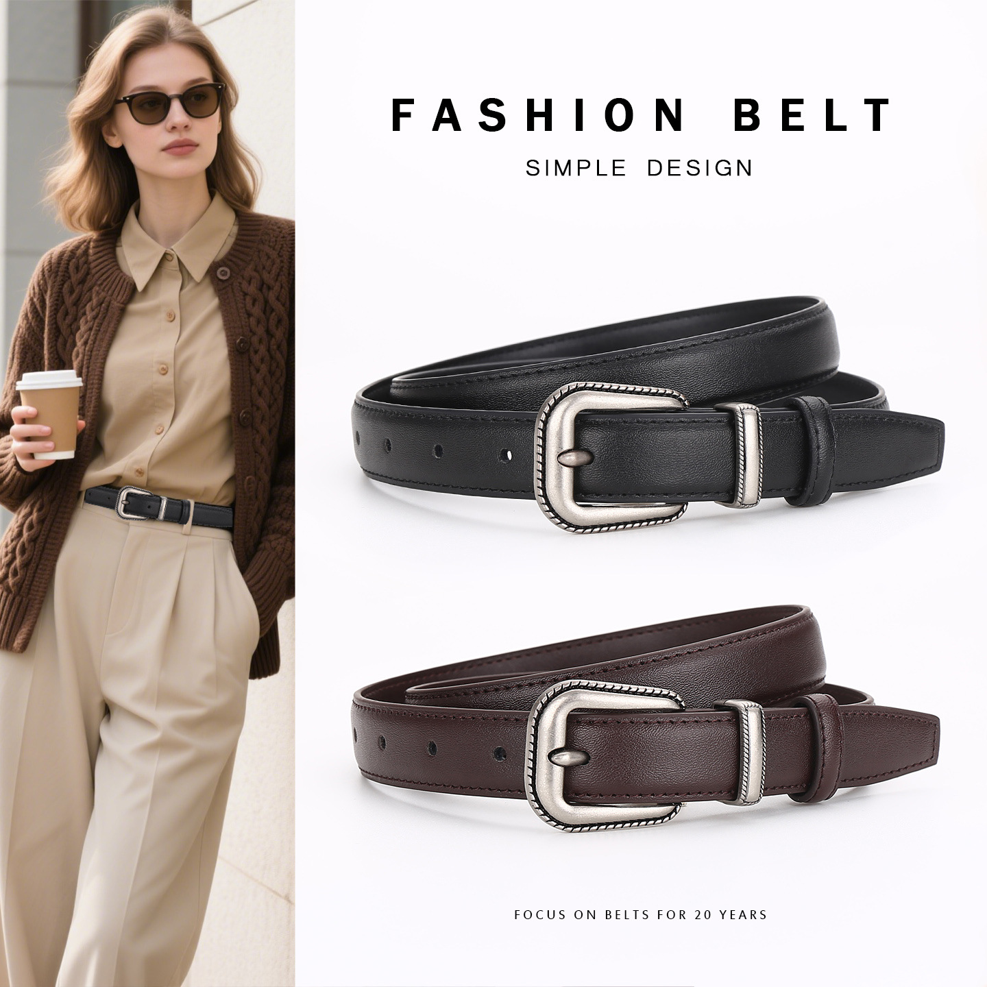American-Style New Retro Belt for Women, Simple and Versatile, Korean-Style Student Casual Pin Buckle Belt, Women's Decorative Jeans Belt