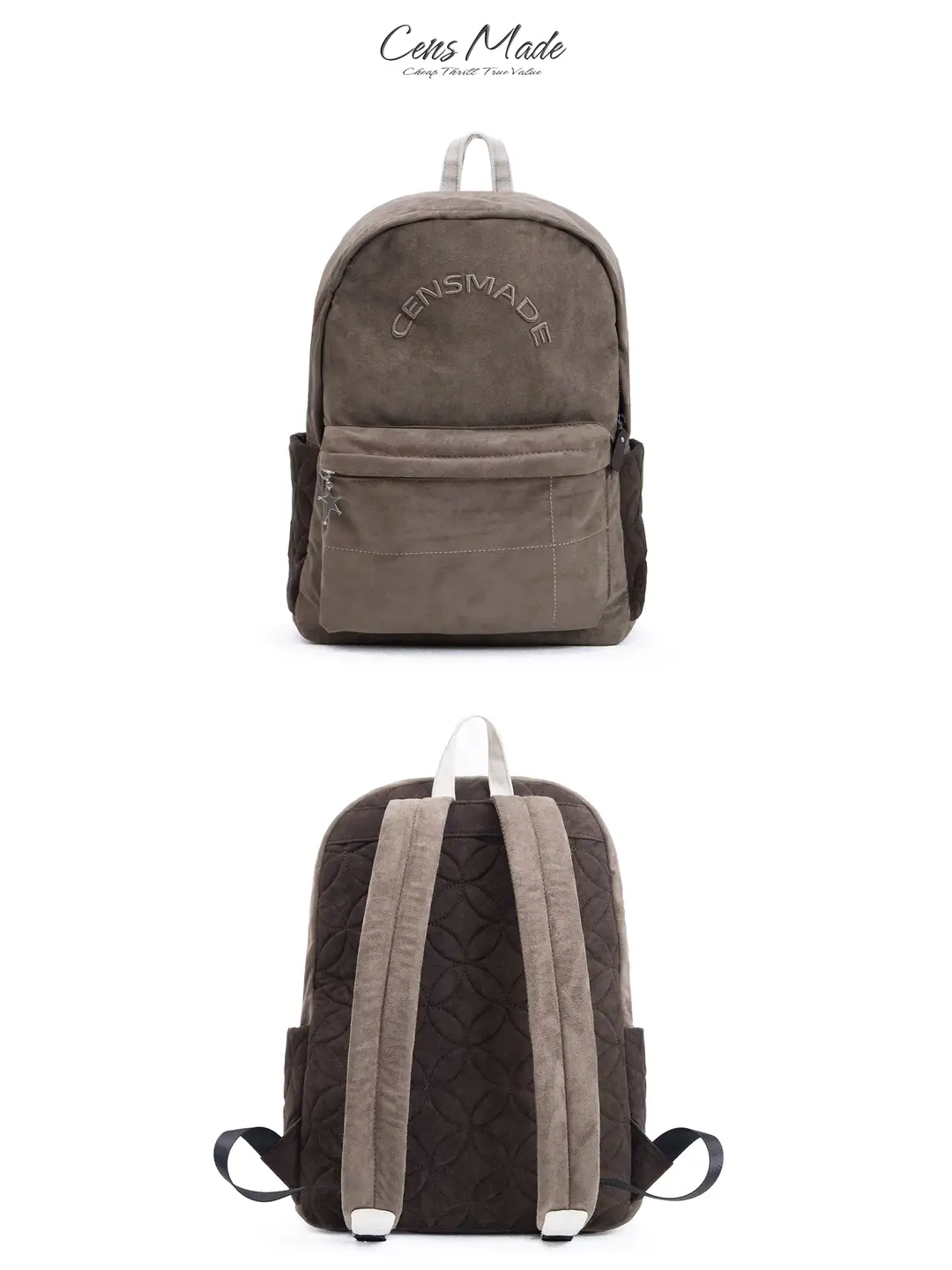 CENSMADE logo embroidery, high-end suede, versatile for commuting and leisure, large capacity backpack, backpack