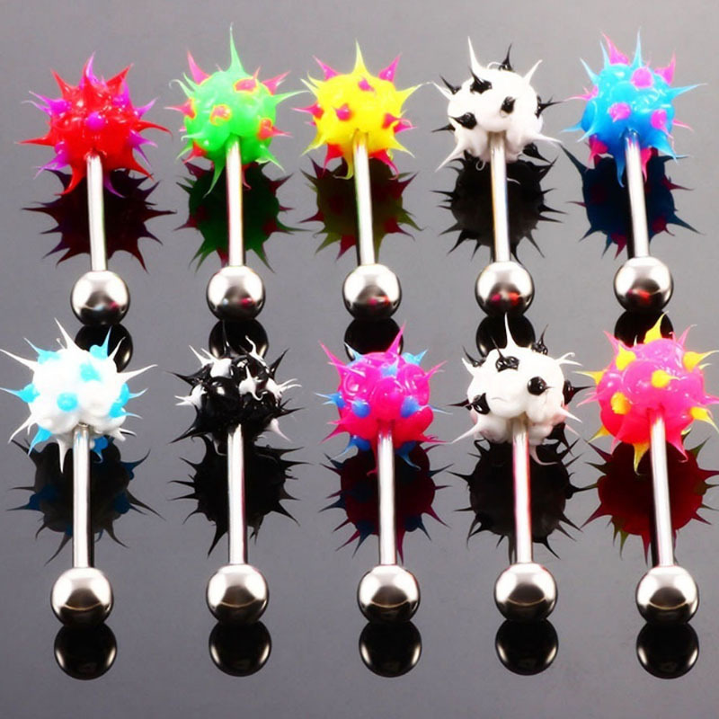 Cross-Border Silicone Two-Color Fur Ball Tongue Nails Wholesale European and American Stainless Steel Rod Personalized Piercing Tongue Ring Jewelry