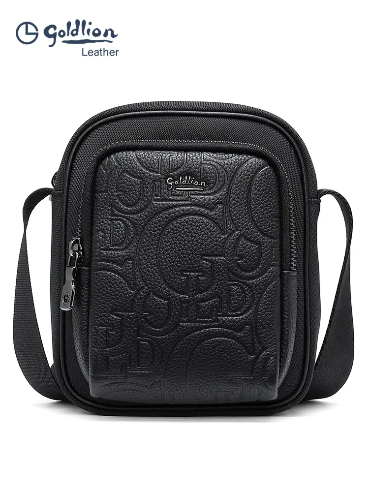 Goldlion New arrival Men's Bag Genuine Leather Small Square Bag Shoulder Bag Crossbody Bag Casual Business Small Backpack Cowhide Mobile Phone Bag