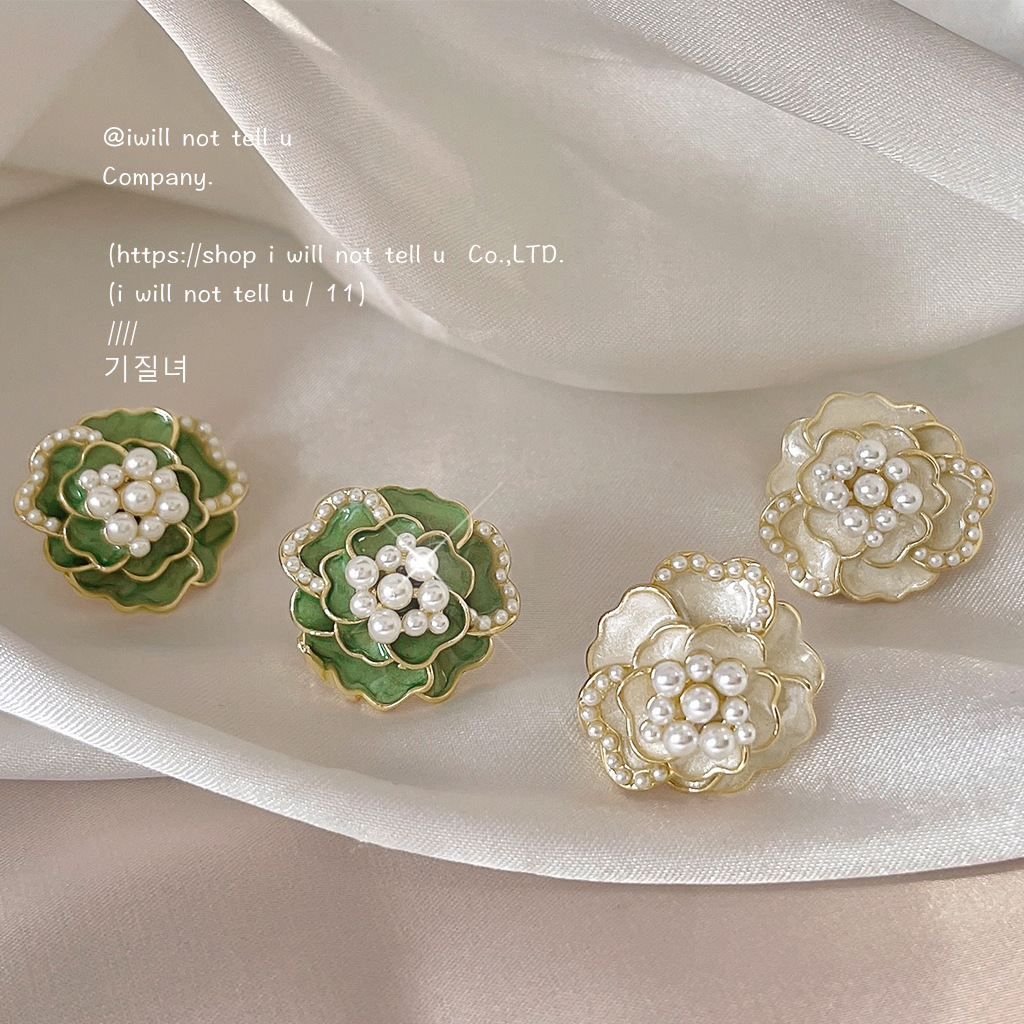 Camellia~Silver-Plated Needle Earrings with 14K Oil-Drip Pearls, Sweet and Fresh 2023 New Style Earrings