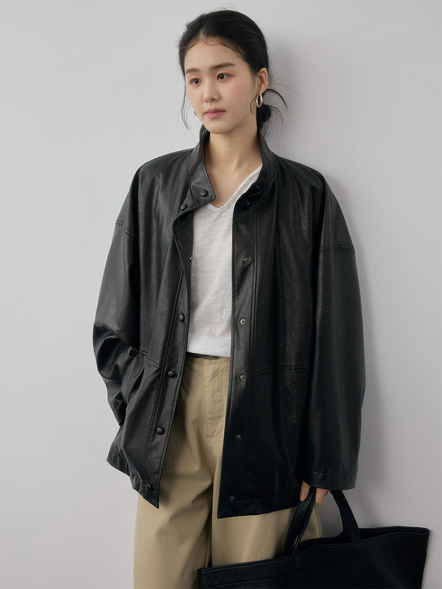 Cleanfit Practical Style Crisp, Soft, and Loose 2026 Spring New Leather Jacket 30257