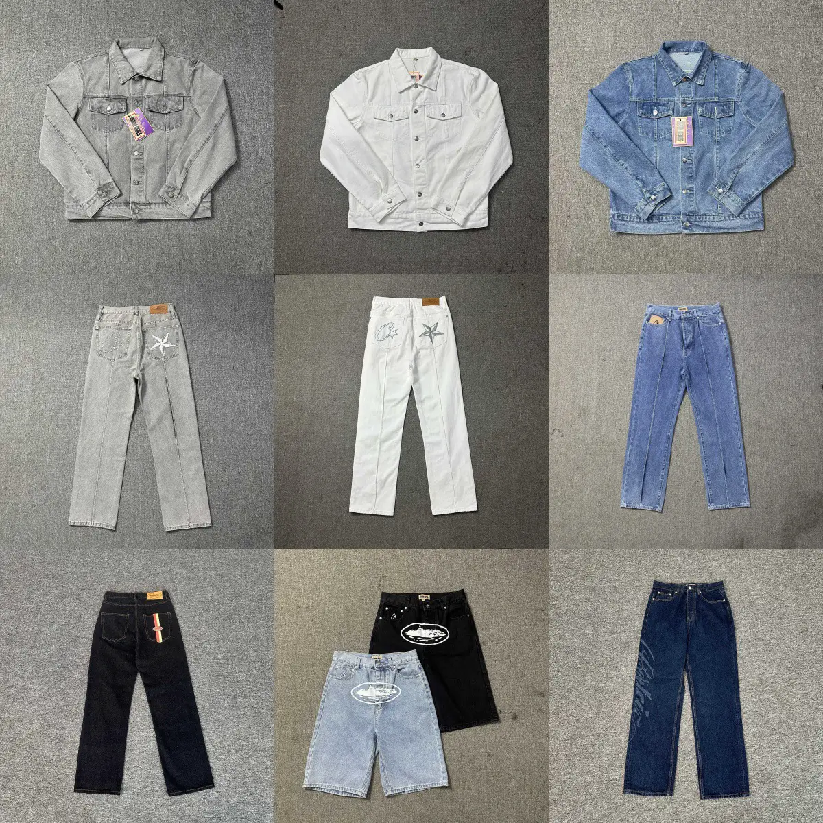 New Trendy Brand Cort Letter Distressed Logo American Style Unisex Couple Denim Pants Denim Jacket Button Coat
