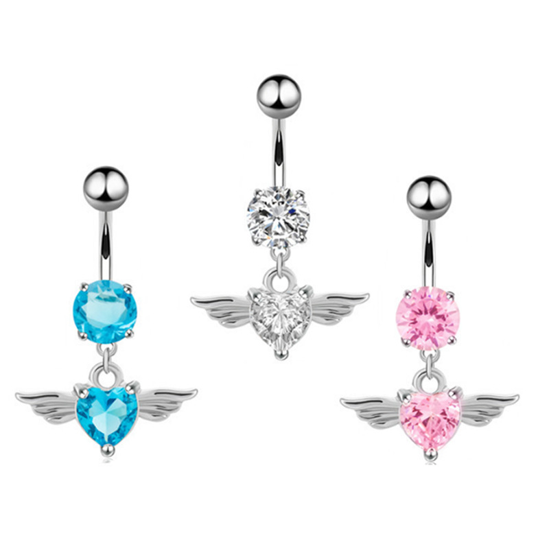 Amazon Wish new angel wings zircon navel ring diamond-shaped navel buckle piercing jewelry in stock