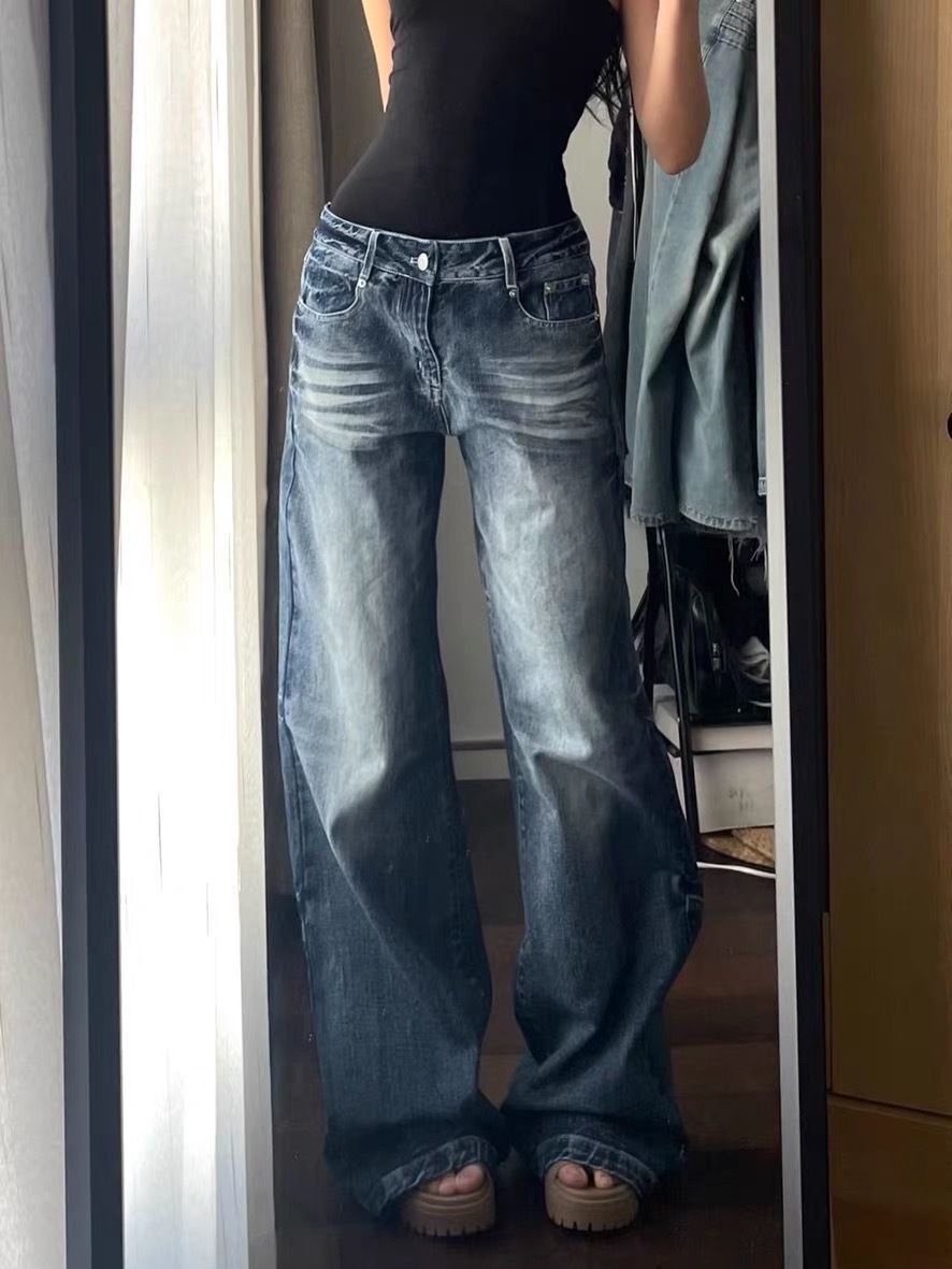 Trendy and Fashionable Original Design American Retro Wide-Leg 2026 Spring Straight Loose Washed Jeans Ins