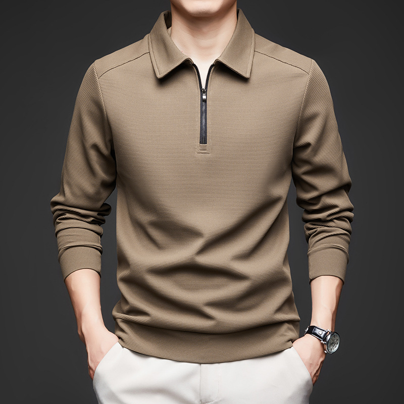 Men's Half-Zip Polo Shirt Long-Sleeved Business Casual Men's Spring and Autum Fashion Lapel Pure Color Sweatshirt for Men